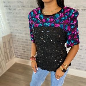 Exquisite vintage sequin shirt, perfect fashion statement piece!